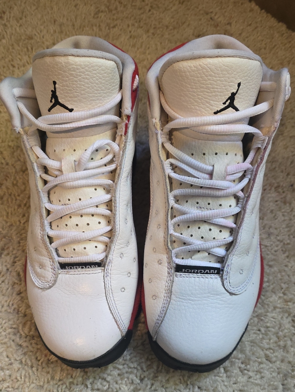 Jordan Kids White and Black Jumpman Retro Sneakers with Red Accents Boys 6.5